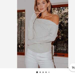 We The Free Fuji heather Off-Shoulder Light Gray Sweater shirt